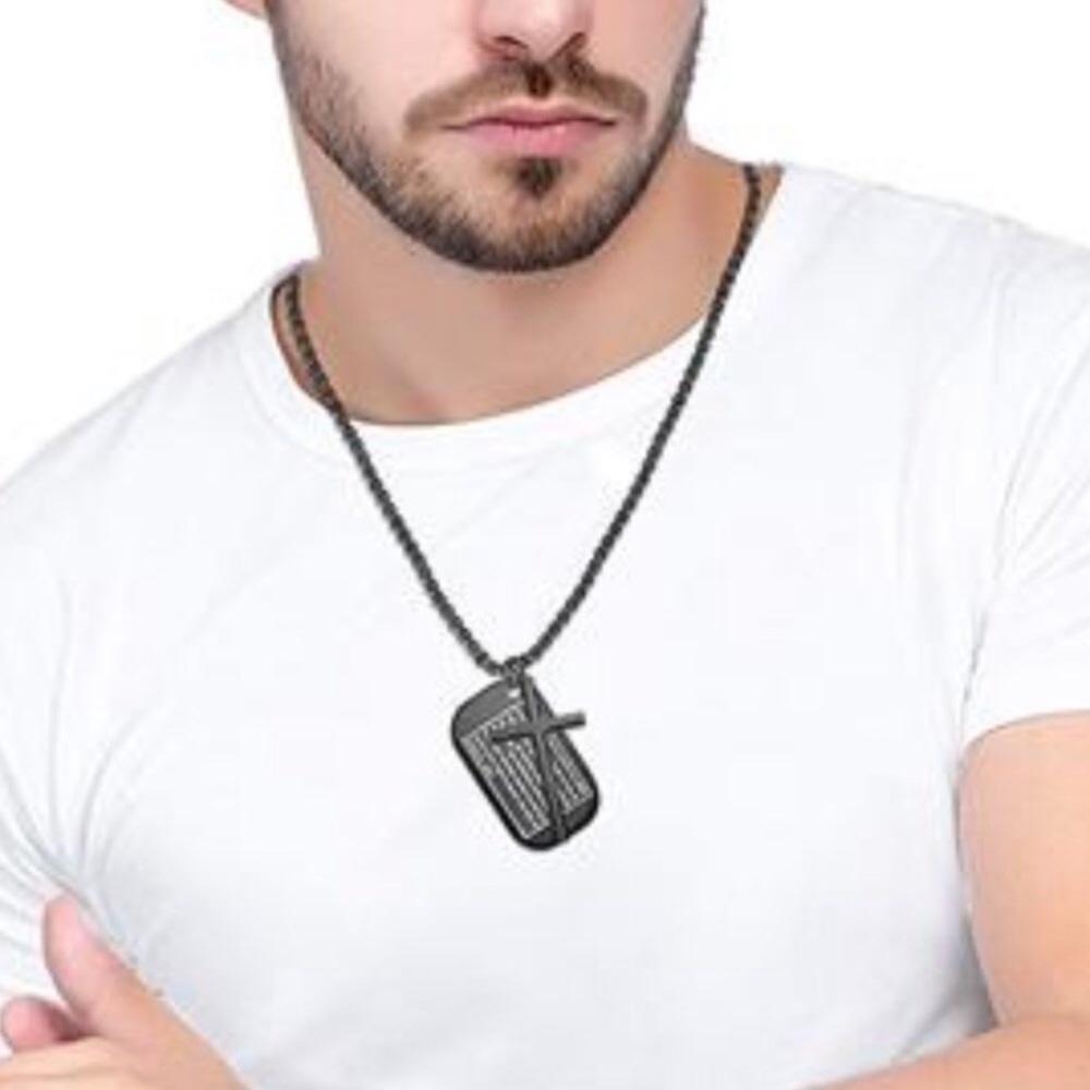 Stainless Steel Dog Tags Cross Necklaces for Men Prayer Cross Necklace`